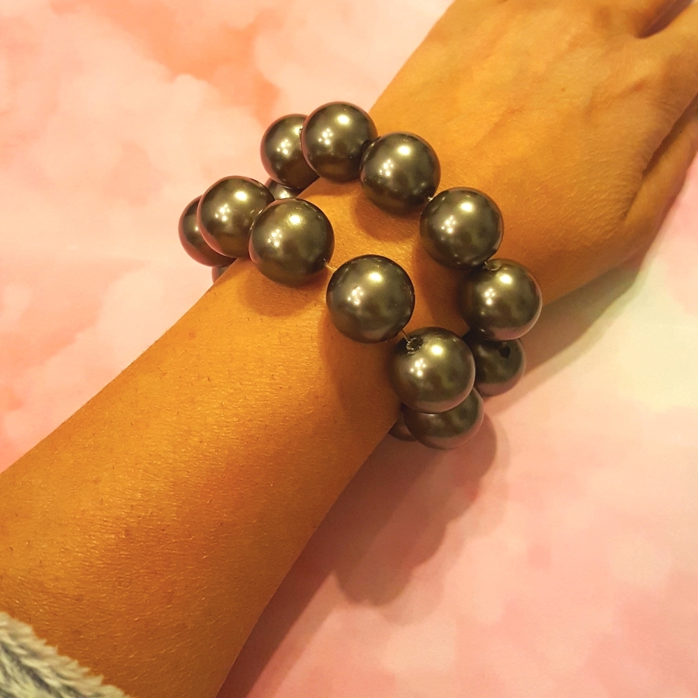 Gray Stretchable Bracelets With Round Hallow Beads - image 1